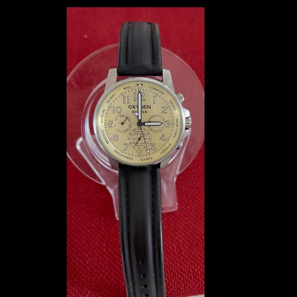 Oxygen 02  Aviator Military Watch Dual Time Stainless Steel Day Date Rare